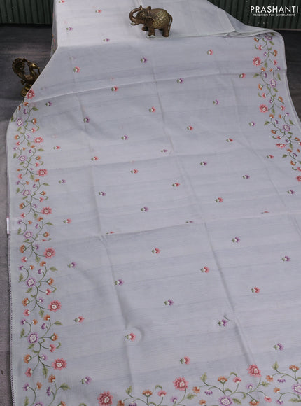 Kota silk saree grey with embroidery work and floral convent embroidery border