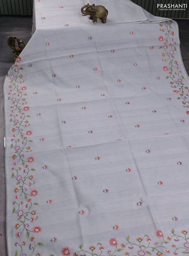 Kota silk saree grey with embroidery work and floral convent embroidery border