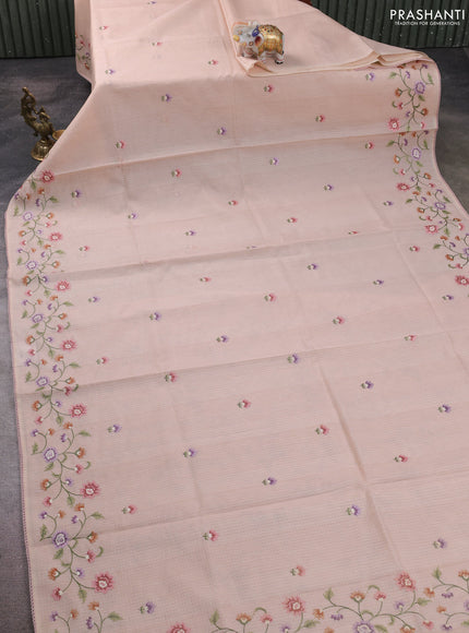 Kota silk saree pastel peach with embroidery work and floral convent embroidery border