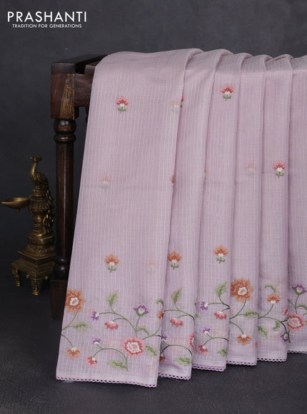 Kota silk saree mild lavender with embroidery work and floral convent embroidery border