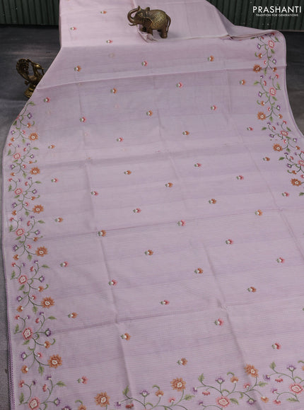 Kota silk saree mild lavender with embroidery work and floral convent embroidery border