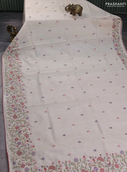 Kota silk saree beige and dark peach with embroidery work and floral embroidery corcia lace border