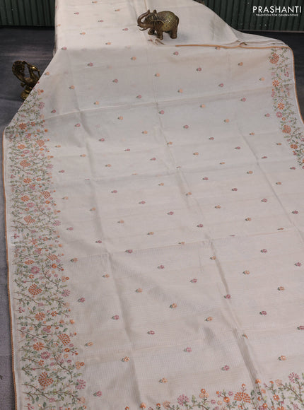 Kota silk saree beige and rust shade with embroidery work and floral embroidery corcia lace border