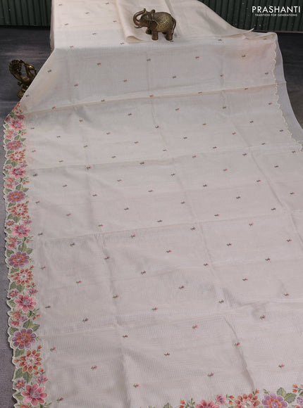 Kota silk saree beige and mild peach pink with embroidery work and floral embroidery border
