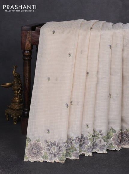 Kota silk saree beige with embroidery work and floral embroidery border