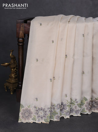 Kota silk saree beige with embroidery work and floral embroidery border