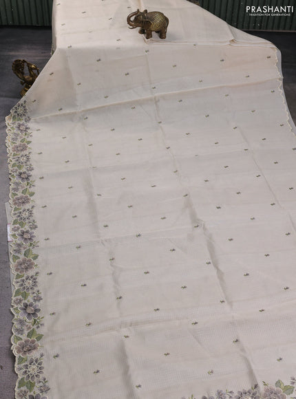 Kota silk saree beige with embroidery work and floral embroidery border