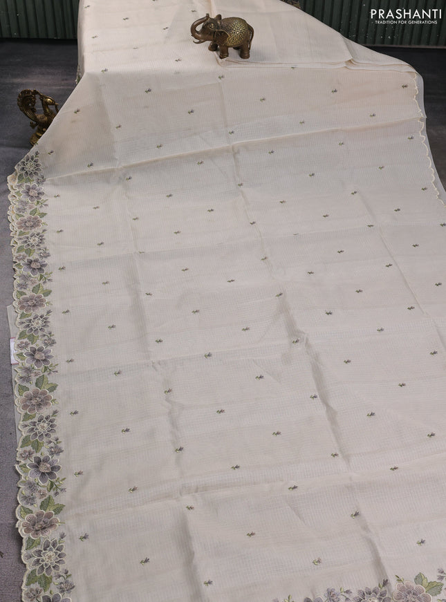 Kota silk saree beige with embroidery work and floral embroidery border