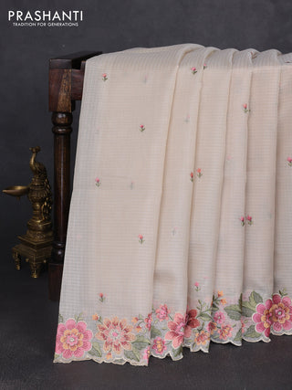 Kota silk saree beige and pale orange with embroidery work and floral embroidery border