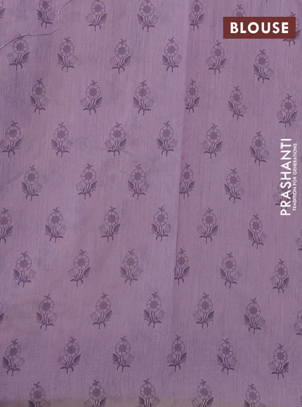 Kota silk saree beige and mild lavender with embroidery work and floral embroidery border