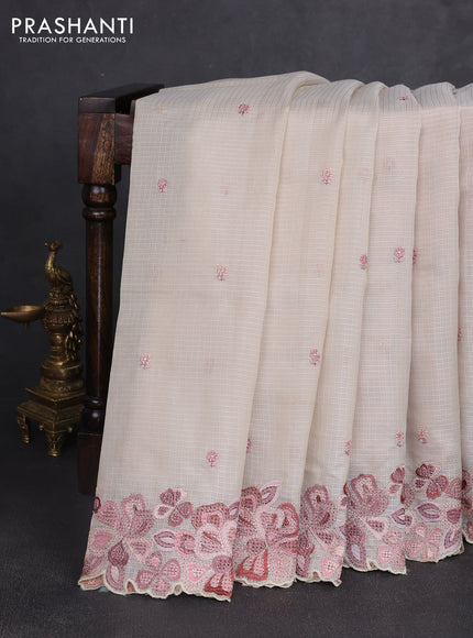 Kota silk saree beige and peach shade with embroidery work and embroidery border