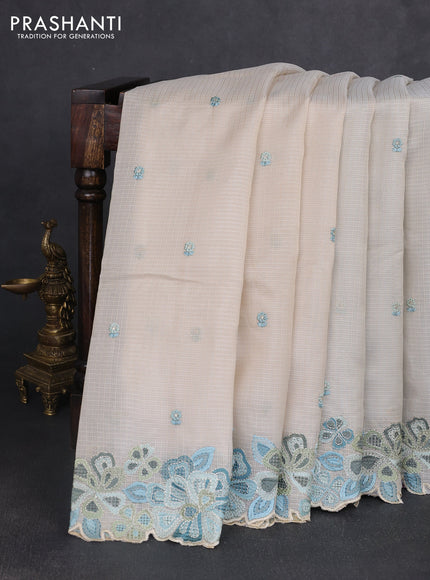 Kota silk saree beige and light blue with embroidery work and embroidery border