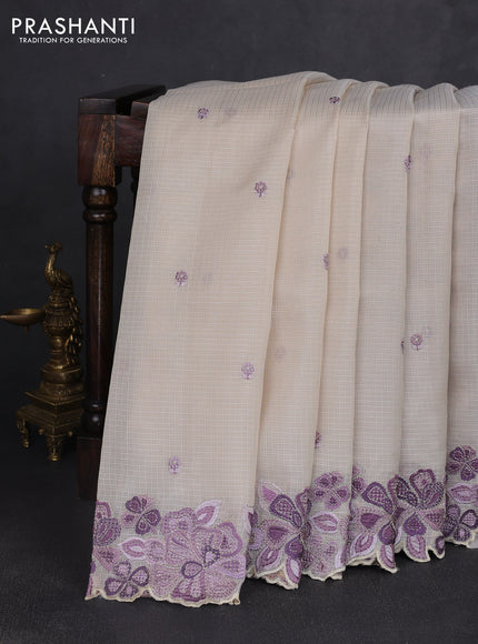 Kota silk saree beige and lavender with embroidery work and embroidery border