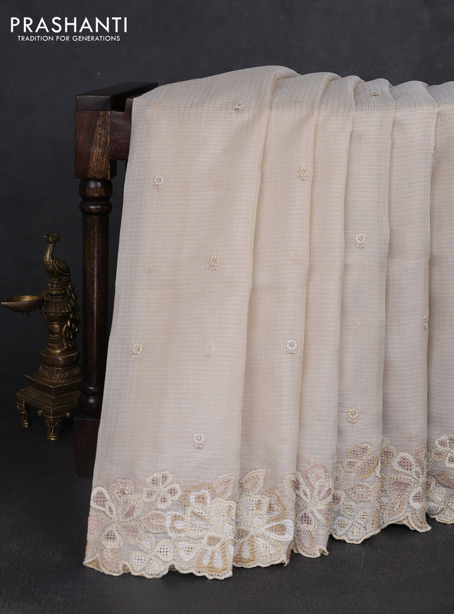 Kota silk saree beige with embroidery work and embroidery border