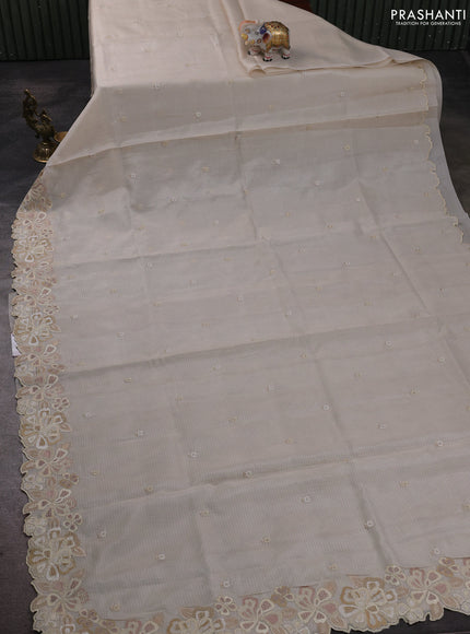 Kota silk saree beige with embroidery work and embroidery border