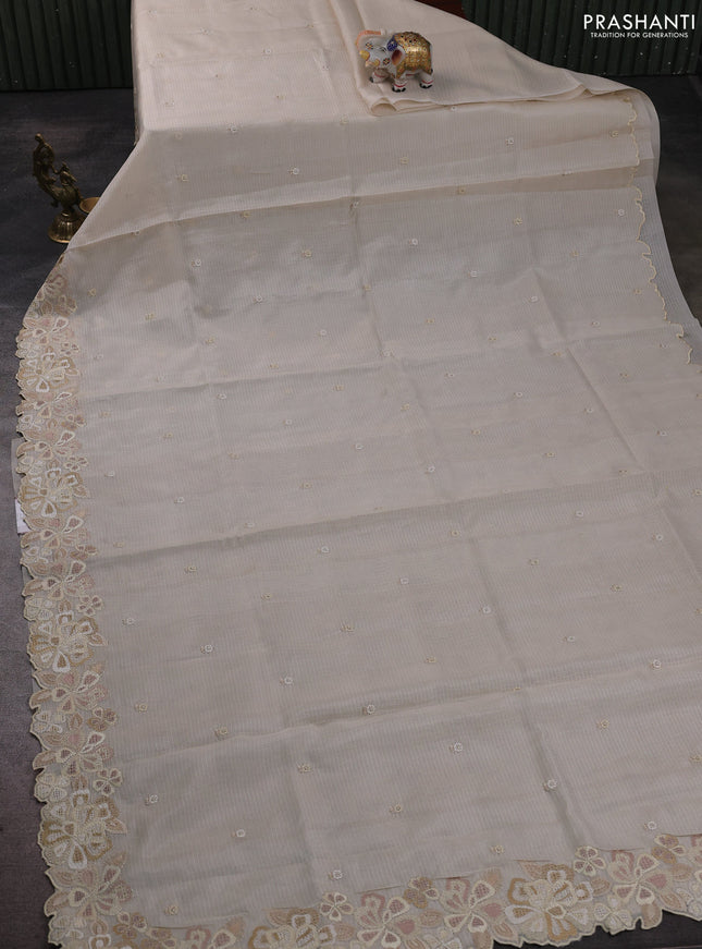 Kota silk saree beige with embroidery work and embroidery border