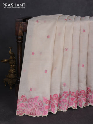 Kota silk saree beige and peach pink with embroidery work and embroidery border
