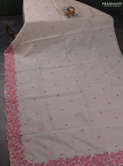 Kota silk saree beige and peach pink with embroidery work and embroidery border