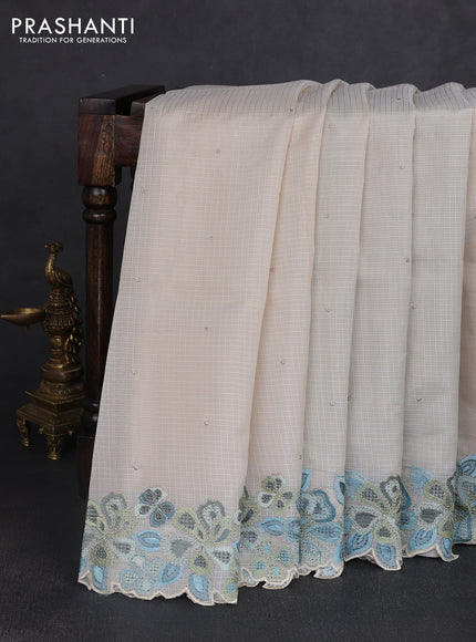 Kota silk saree beige and teal blue with embroidery work and embroidery border