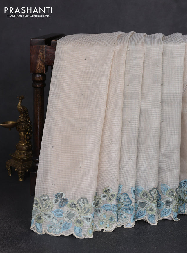 Kota silk saree beige and teal blue with embroidery work and embroidery border