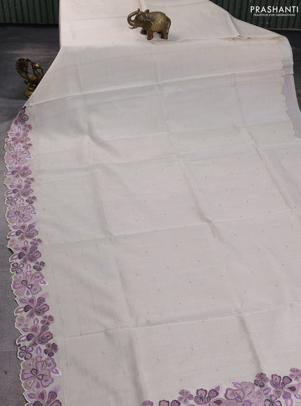 Kota silk saree beige and mild lavender with embroidery work and embroidery border