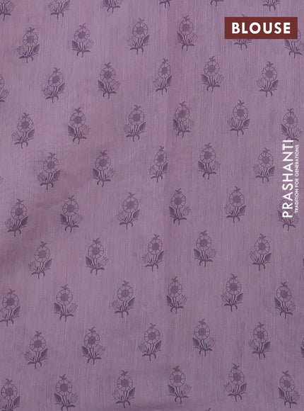 Kota silk saree beige and mild lavender with embroidery work and floral embroidery corcia lace border