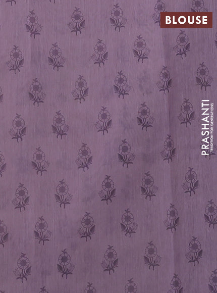 Kota silk saree beige and lavender with allover embroidery work and crocia lace border