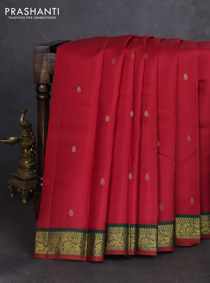 Pure kanchipuram silk saree red and green with zari woven buttas and zari woven korvai border