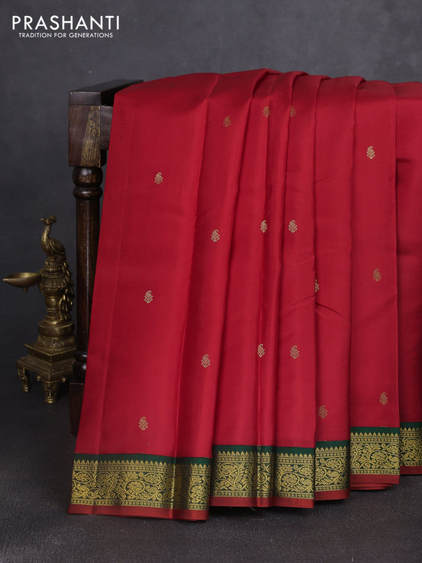 Pure kanchipuram silk saree red and green with zari woven buttas and zari woven korvai border