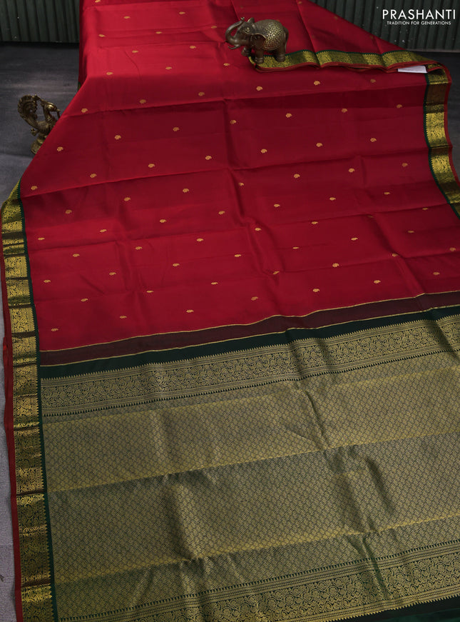 Pure kanchipuram silk saree red and green with zari woven buttas and zari woven korvai border