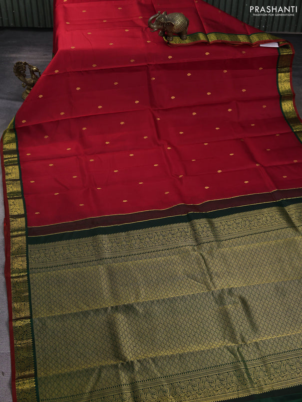 Pure kanchipuram silk saree red and green with zari woven buttas and zari woven korvai border