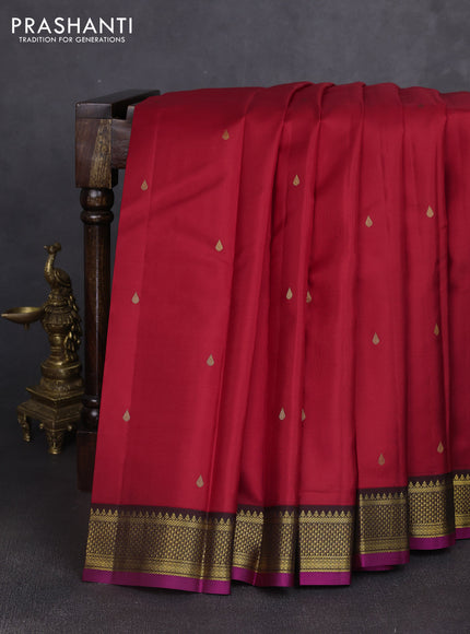 Pure kanchipuram silk saree red and coffee brown with zari woven buttas and zari woven korvai border