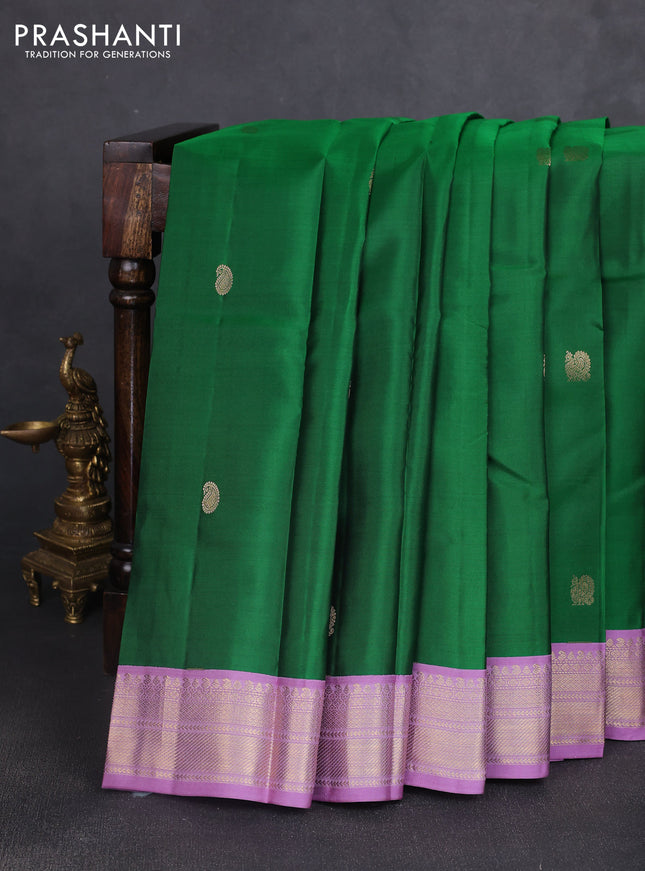 Pure kanchipuram silk saree green and lavender with zari woven buttas and rich zari woven korvai border