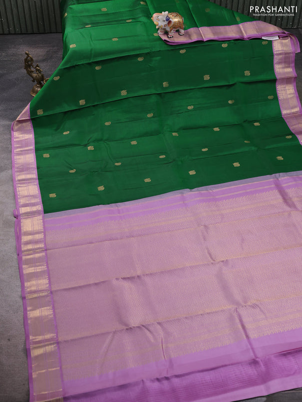 Pure kanchipuram silk saree green and lavender with zari woven buttas and rich zari woven korvai border