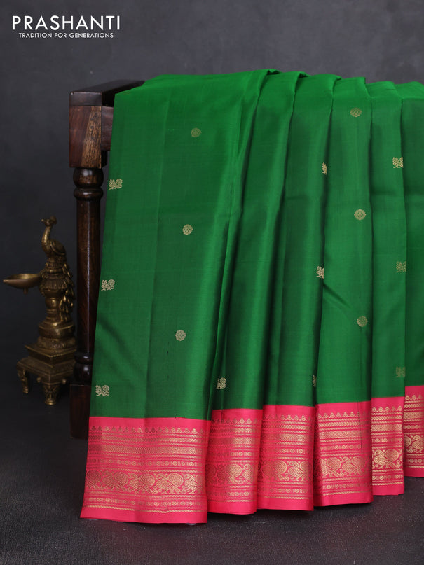 Pure kanchipuram silk saree green and pink with zari woven buttas and rich zari woven korvai border