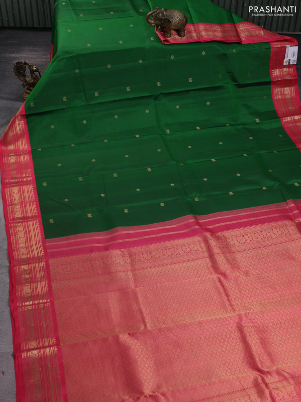 Pure kanchipuram silk saree green and pink with zari woven buttas and rich zari woven korvai border