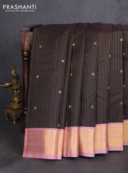 Pure kanchipuram silk saree coffee brown and pastel pink with allover zari weaves and rich zari woven korvai border