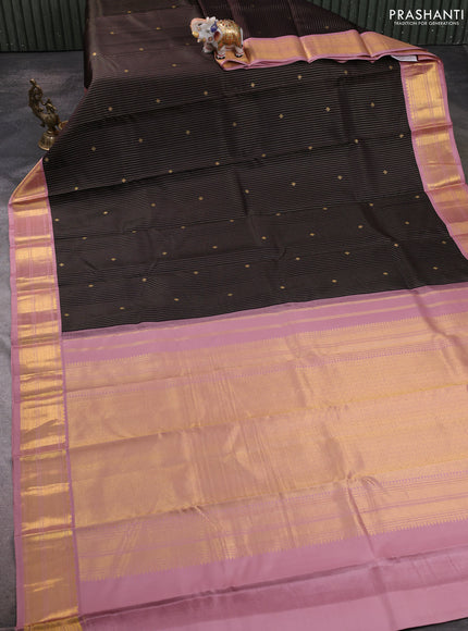 Pure kanchipuram silk saree coffee brown and pastel pink with allover zari weaves and rich zari woven korvai border