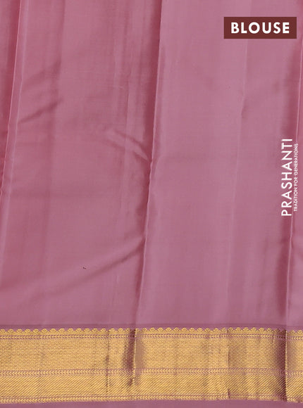 Pure kanchipuram silk saree coffee brown and pastel pink with allover zari weaves and rich zari woven korvai border