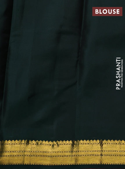 Pure kanchipuram silk saree red and bottle green with zari woven buttas and temple design zari woven korvai border