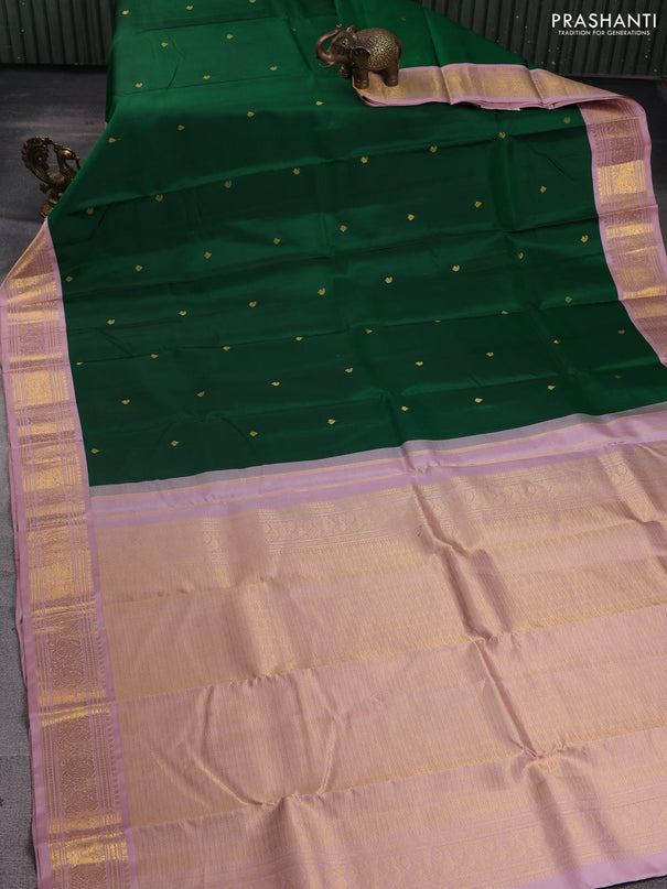 Pure kanchipuram silk saree green and pastel pink with zari woven buttas and rich zari woven korvai border