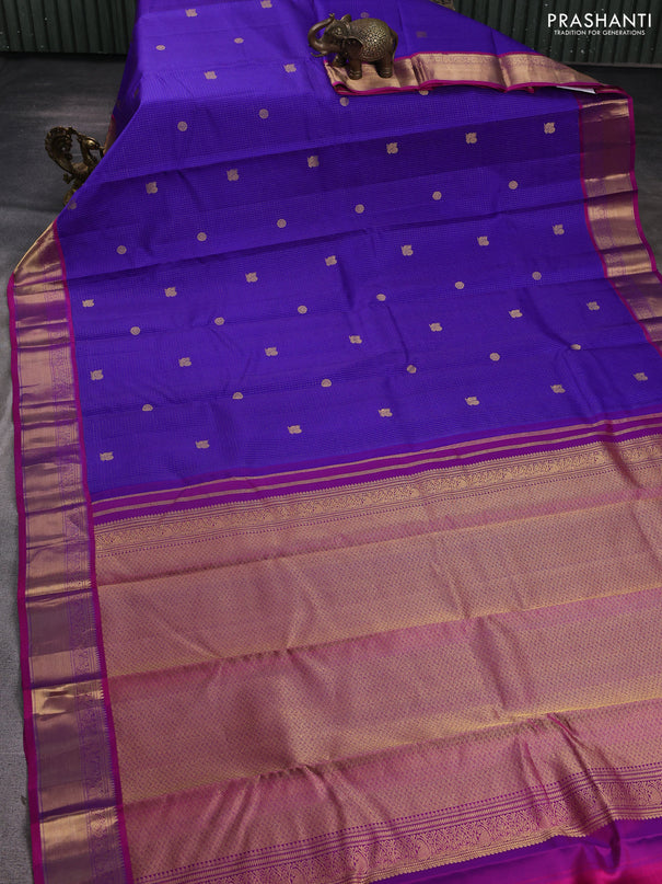 Pure kanchipuram silk saree royal blue and purple with allover small zari checks & buttas and zari woven border