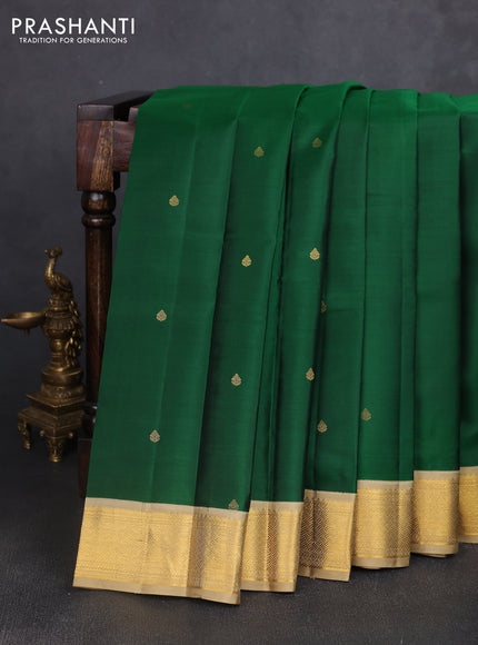 Pure kanchipuram silk saree green and khaki shade with zari woven buttas and rich zari woven korvai border