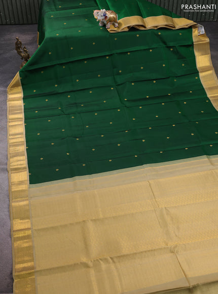 Pure kanchipuram silk saree green and khaki shade with zari woven buttas and rich zari woven korvai border