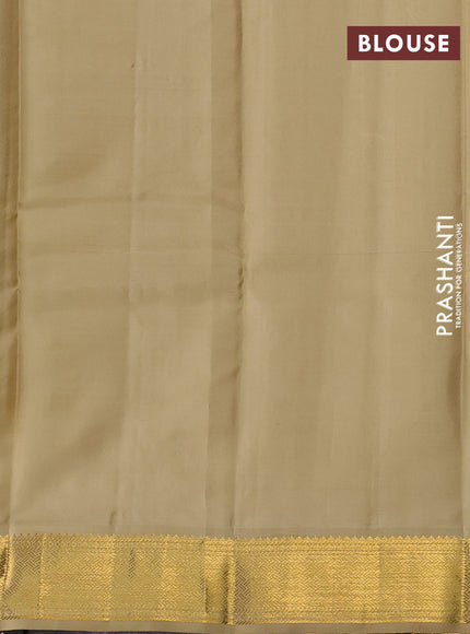 Pure kanchipuram silk saree green and khaki shade with zari woven buttas and rich zari woven korvai border