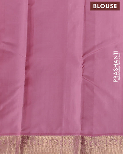 Pure kanchipuram silk saree bottle green and pastel pink with zari woven buttas and rich zari woven korvai border