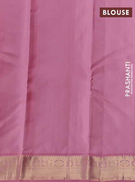 Pure kanchipuram silk saree bottle green and pastel pink with zari woven buttas and rich zari woven korvai border