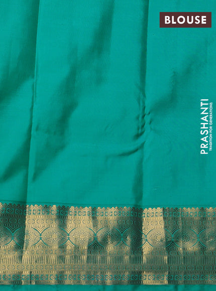 Pure kanchipuram silk saree red and teal blue with zari woven buttas and zari woven korvai border