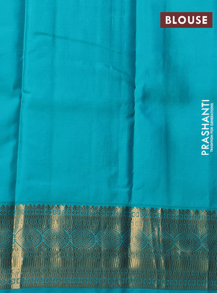 Pure kanchipuram silk saree violet and teal blue with zari woven buttas and zari woven korvai border