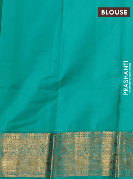 Pure kanchipuram silk saree pink and teal blue with zari woven buttas and zari woven korvai border